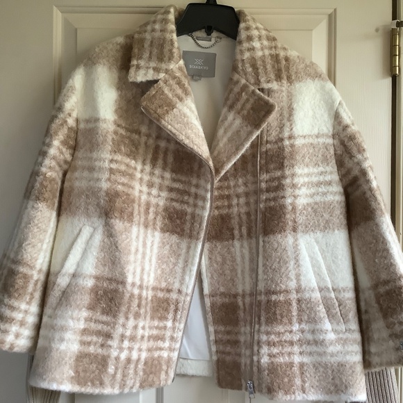 Sonia & Kyo Pauline Plaid Jacket with Knit Sleeves Cream SZ L - Picture 4 of 15